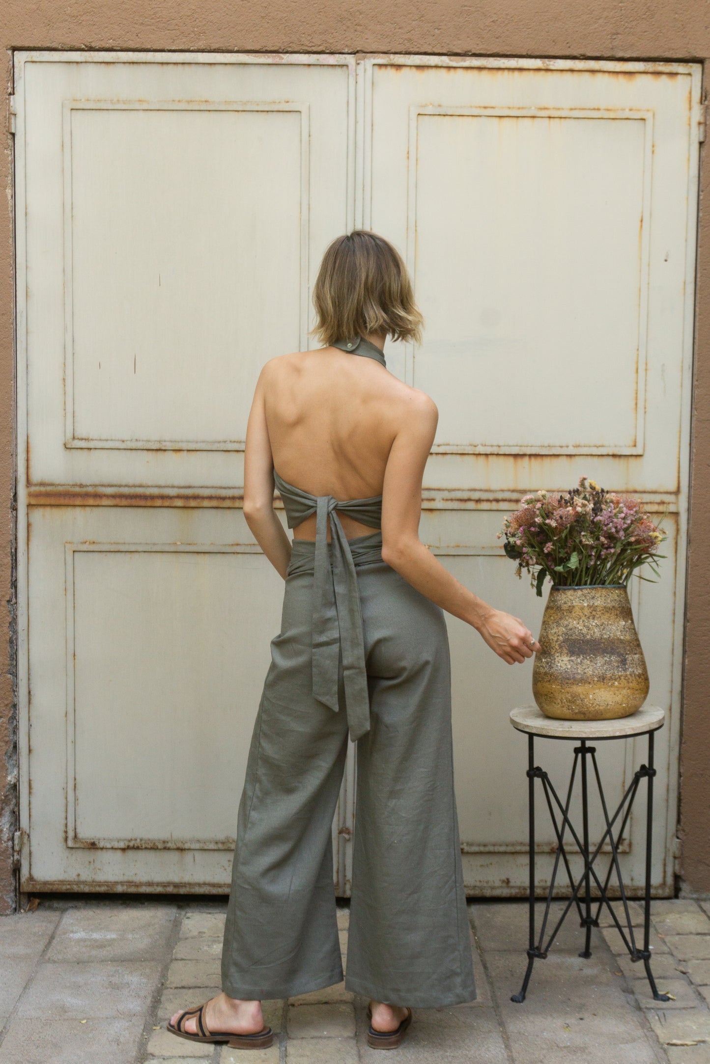 PANTALÓN LINO SARA VERDE MUSGO