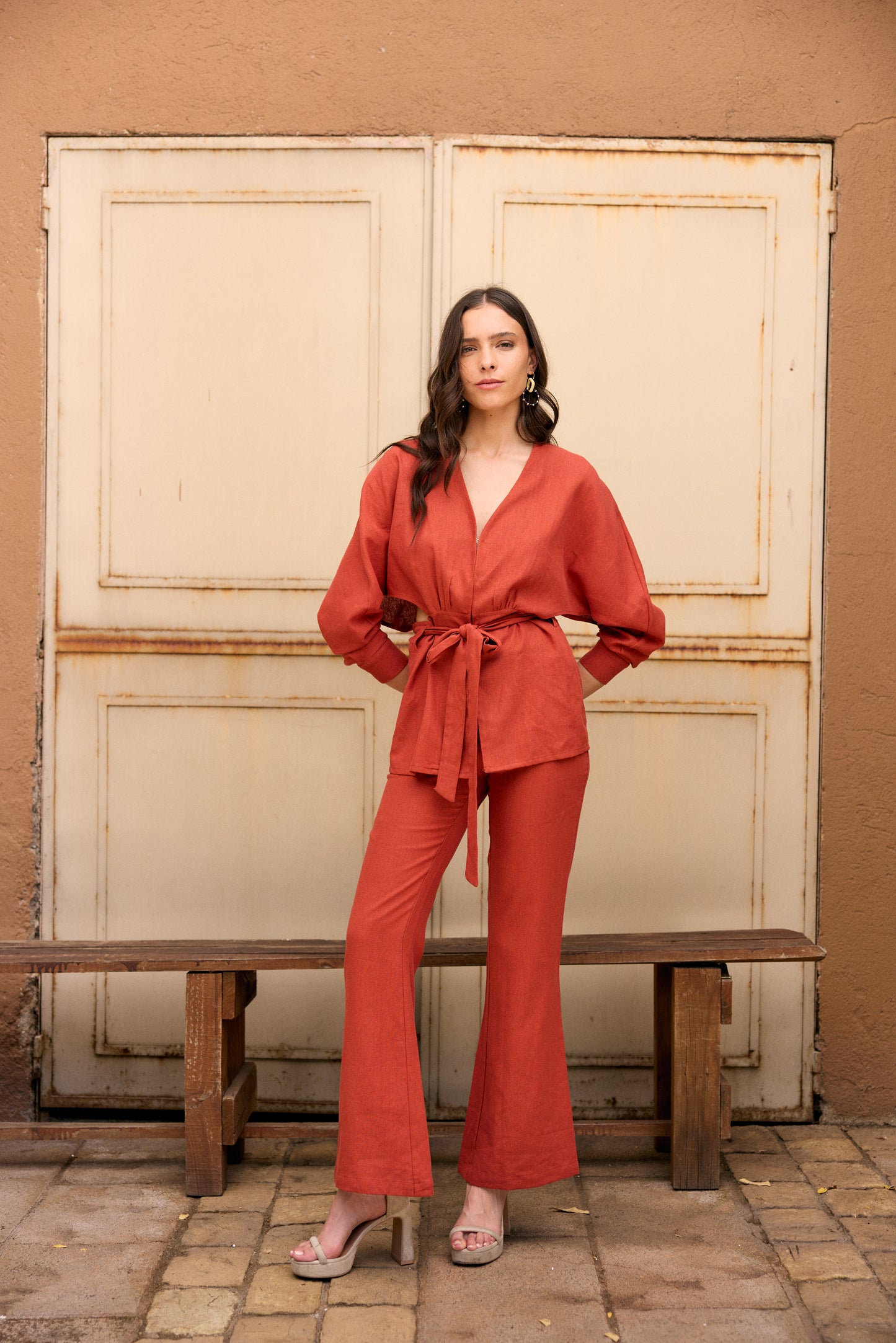 BLUSA LINO DELFINA TERRACOTA