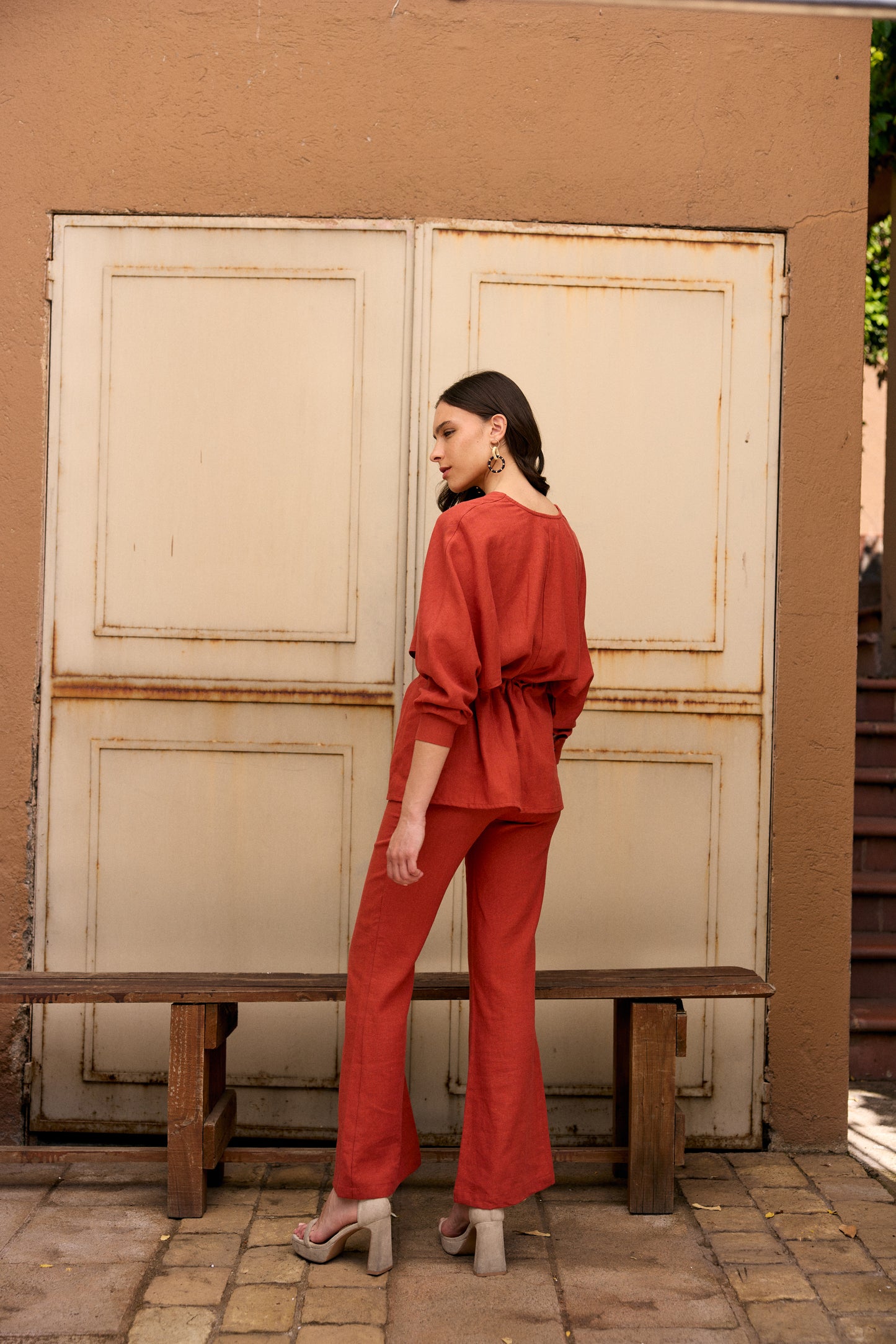 BLUSA LINO DELFINA TERRACOTA