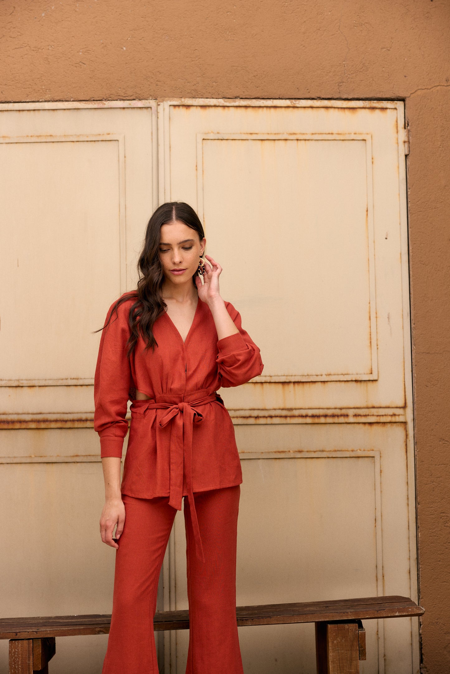 BLUSA LINO DELFINA TERRACOTA