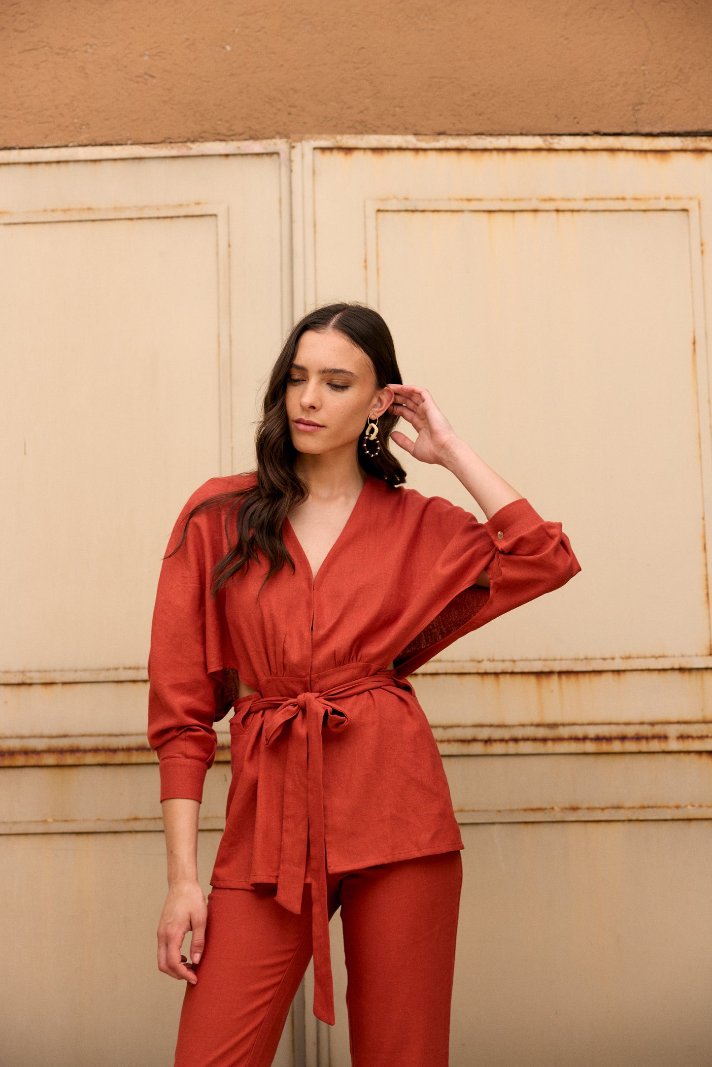 BLUSA LINO DELFINA TERRACOTA