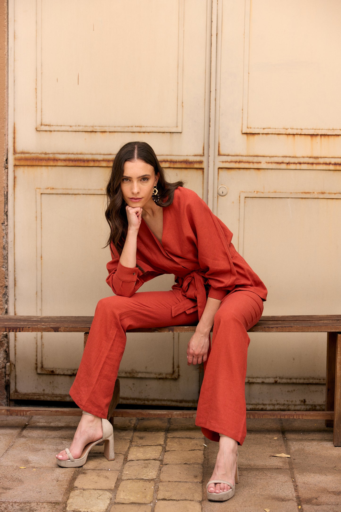 BLUSA LINO DELFINA TERRACOTA