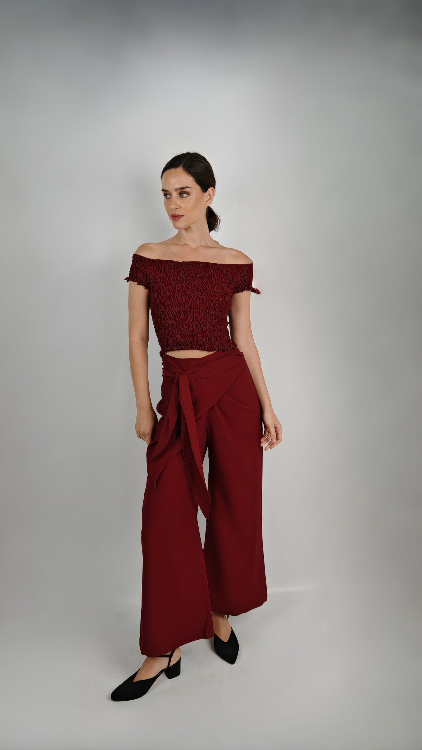 Pantalón Sara Cupro Burdeo