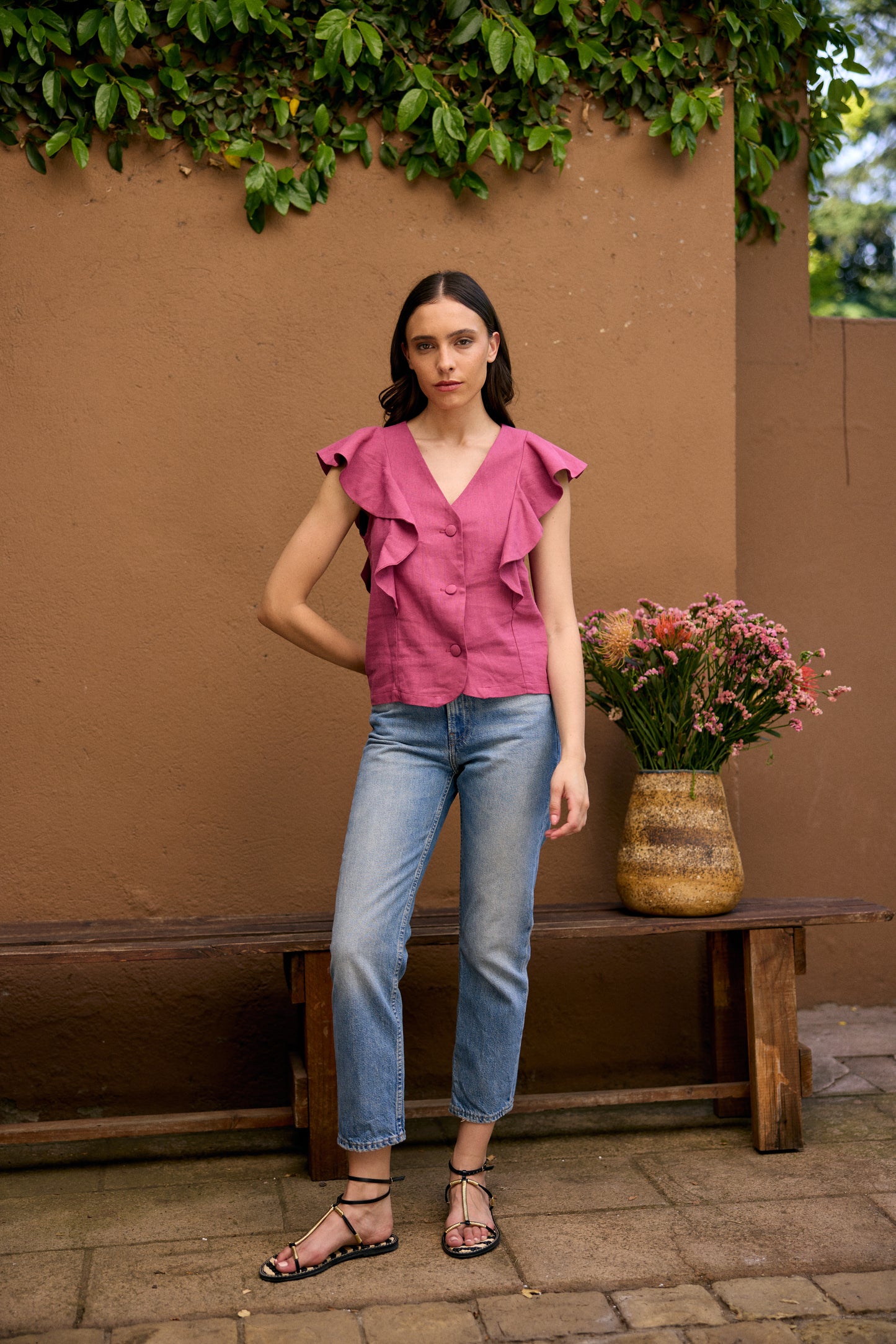 BLUSA LINO INES ROSADA