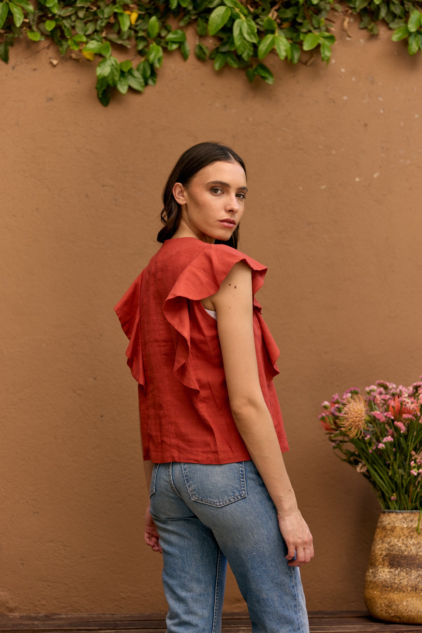 BLUSA LINO INES TERRACOTA