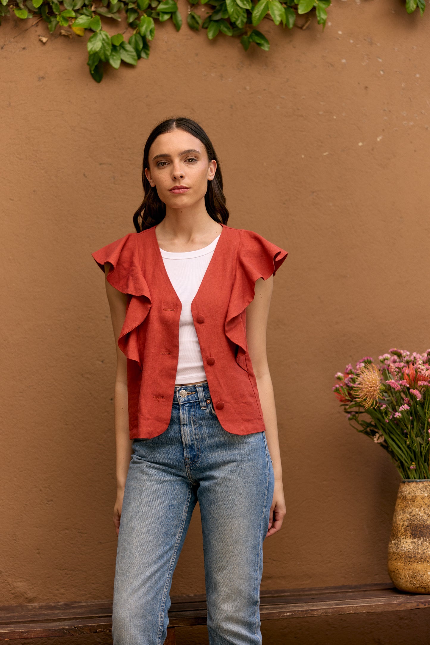 BLUSA LINO INES TERRACOTA