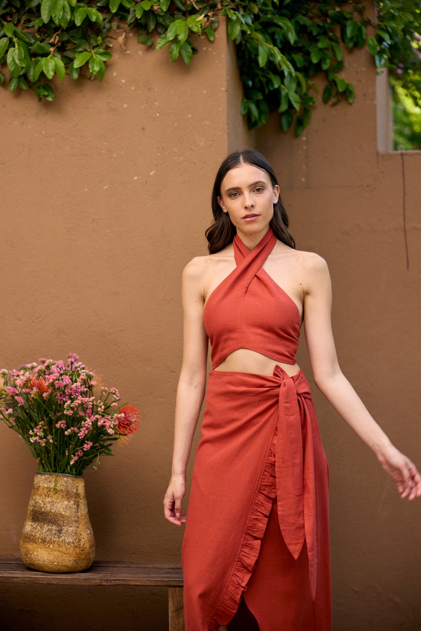 TOP LINO MATILDA TERRACOTA