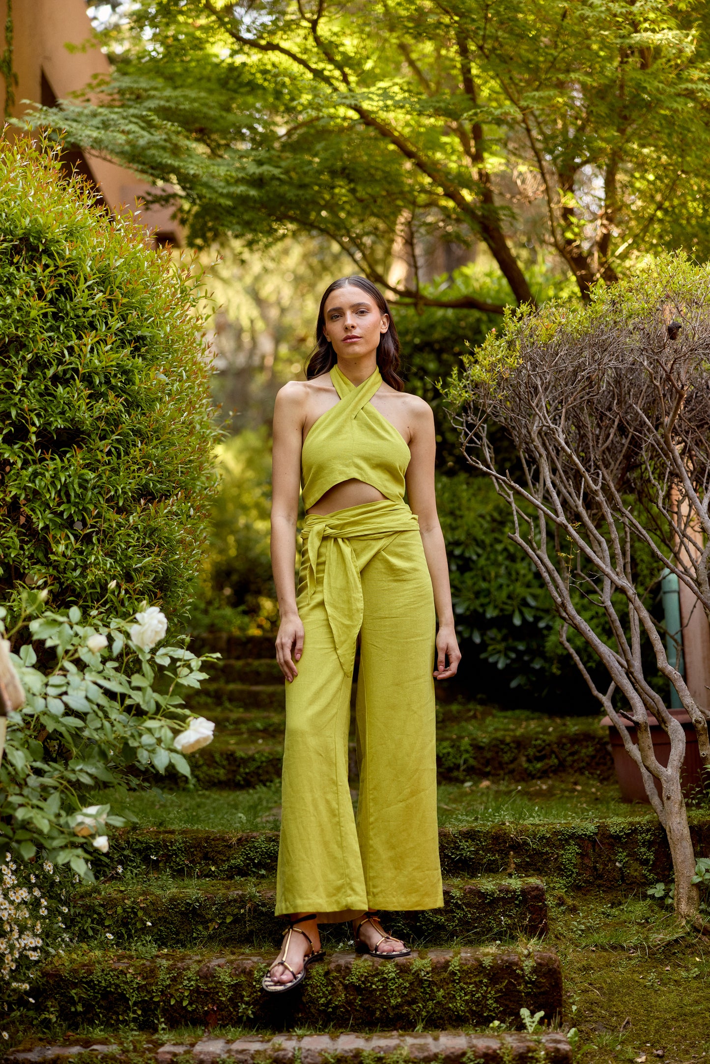 PANTALÓN LINO SARA VERDE