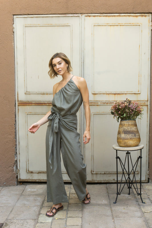 PANTALÓN LINO SARA VERDE MUSGO