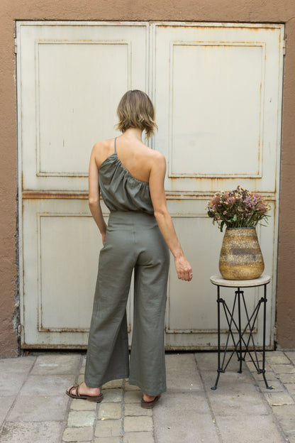 PANTALÓN LINO SARA VERDE MUSGO