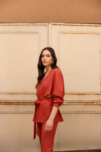 BLUSA LINO DELFINA TERRACOTA