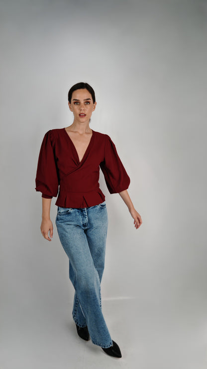 Blusa Carolina Cupro Burdeo
