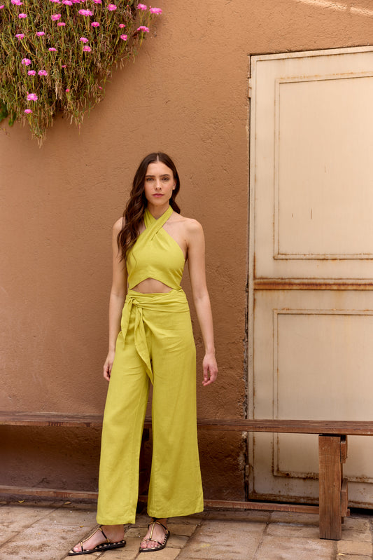 PANTALÓN LINO SARA VERDE