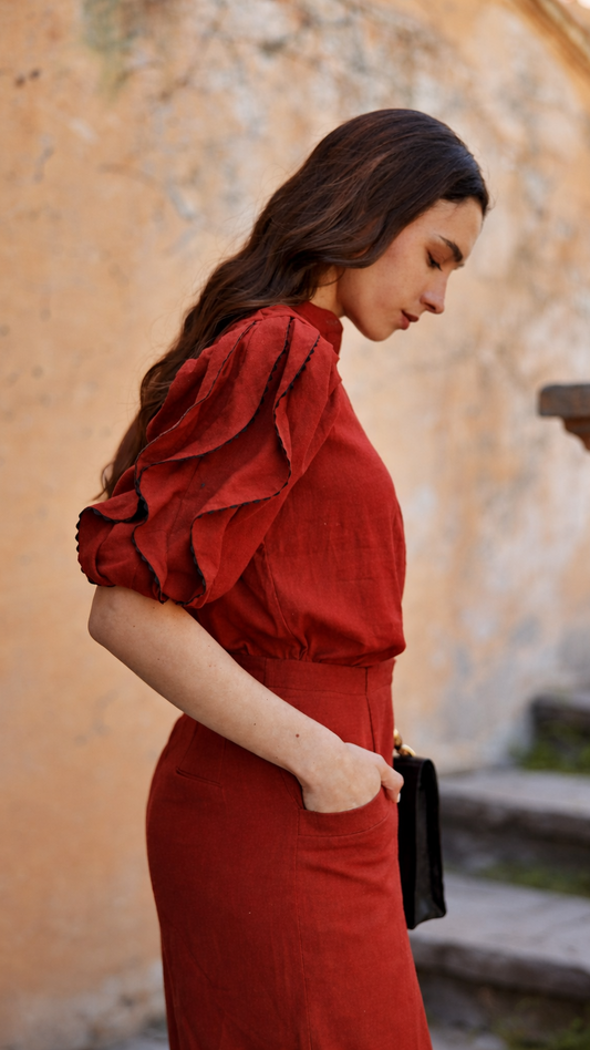 Blusa Leticia Lino Terracota