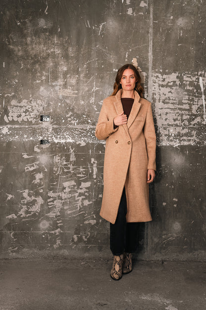 ABRIGO LEONOR BEIGE 100% LANA