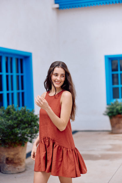 VESTIDO LUCIA LINO TERRACOTA