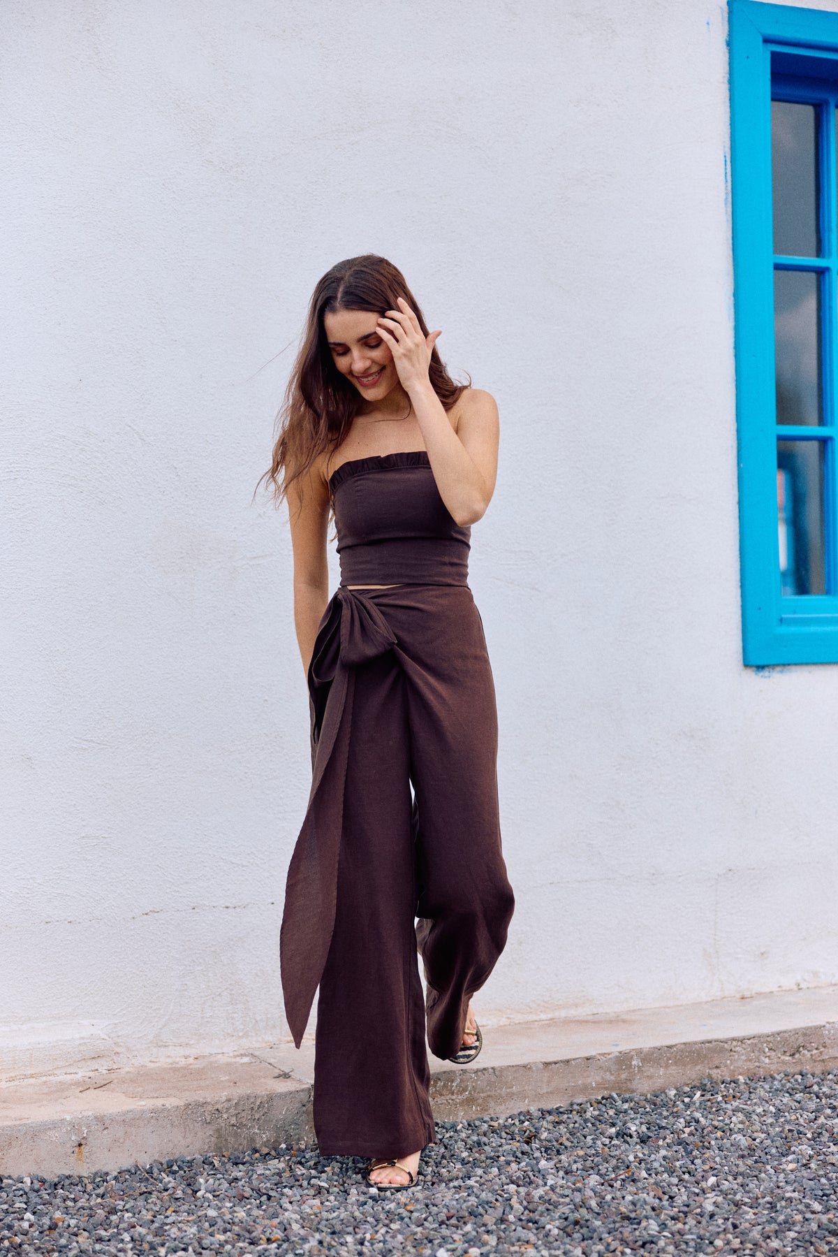 PANTALÓN SARA LINO CHOCOLATE