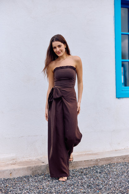 BLUSA FLORENCIA LINO CHOCOLATE