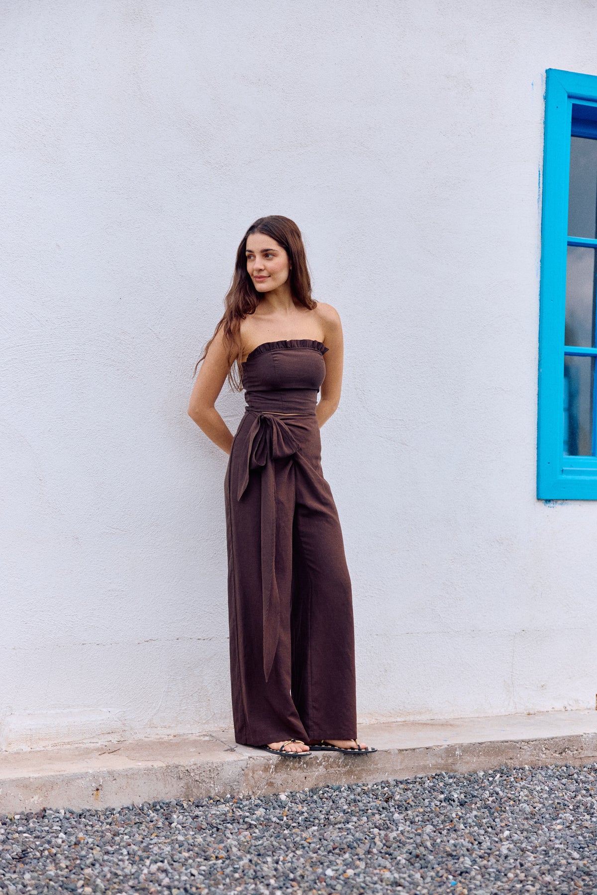 PANTALÓN SARA LINO CHOCOLATE
