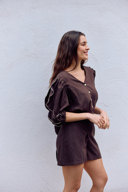 BLUSA LETICIA LINO CHOCOLATE