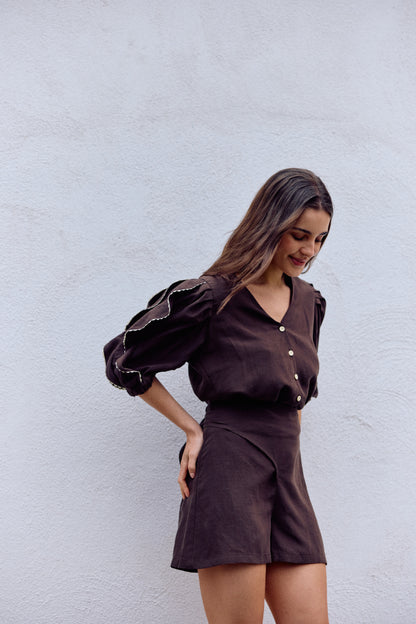 BLUSA LETICIA LINO CHOCOLATE