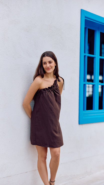 VESTIDO CLARA LINO CHOCOLATE