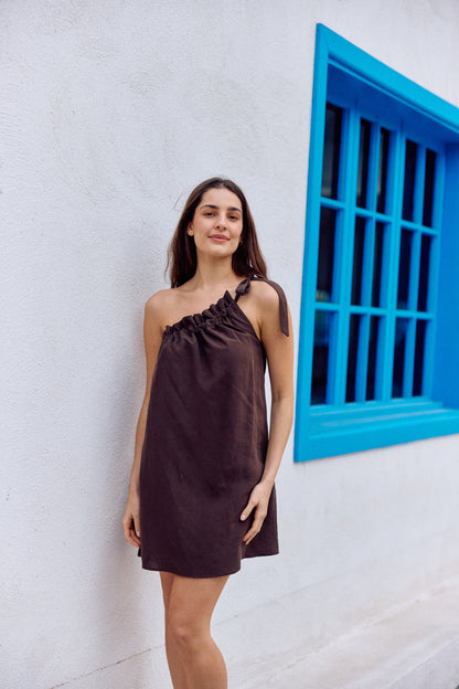 VESTIDO CLARA LINO CHOCOLATE