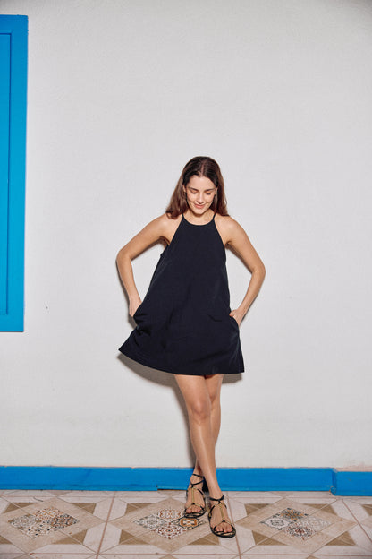 VESTIDO JULIETA LINO NEGRO
