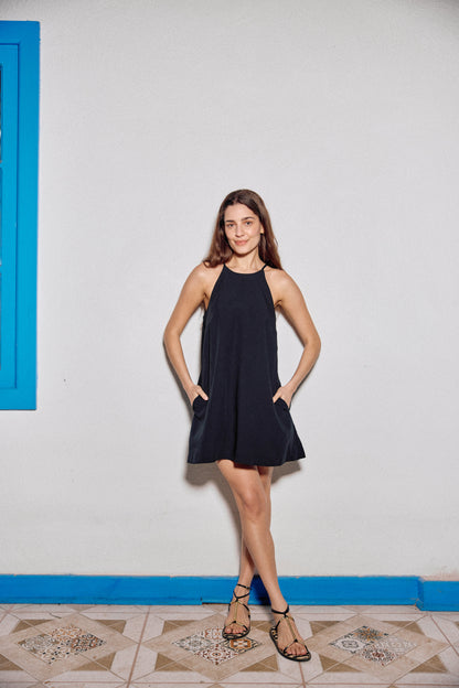 VESTIDO JULIETA LINO NEGRO