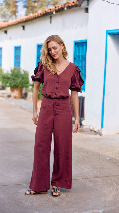 BLUSA LETICIA LINO BERENJENA