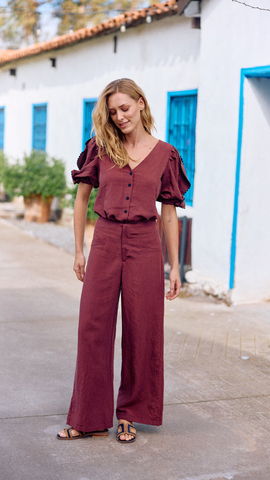 BLUSA LETICIA LINO BERENJENA