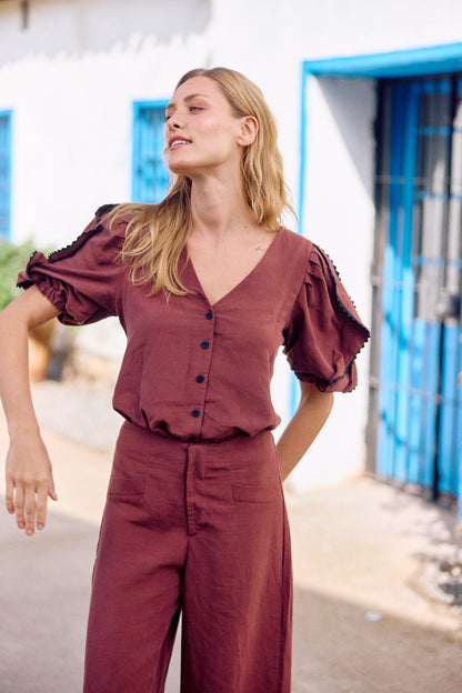 BLUSA LETICIA LINO BERENJENA