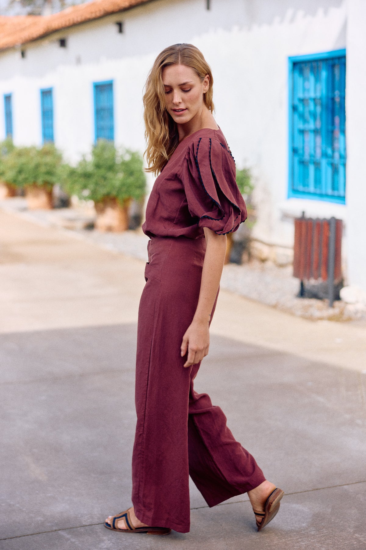 PANTALÓN LOURDES LINO BERENJENA