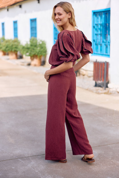 PANTALÓN LOURDES LINO BERENJENA
