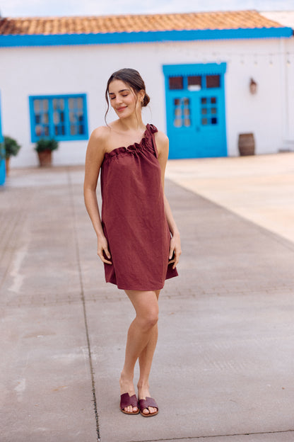 VESTIDO CLARA LINO BERENJENA