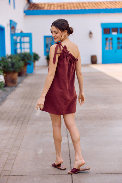 VESTIDO CLARA LINO BERENJENA
