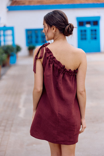VESTIDO CLARA LINO BERENJENA