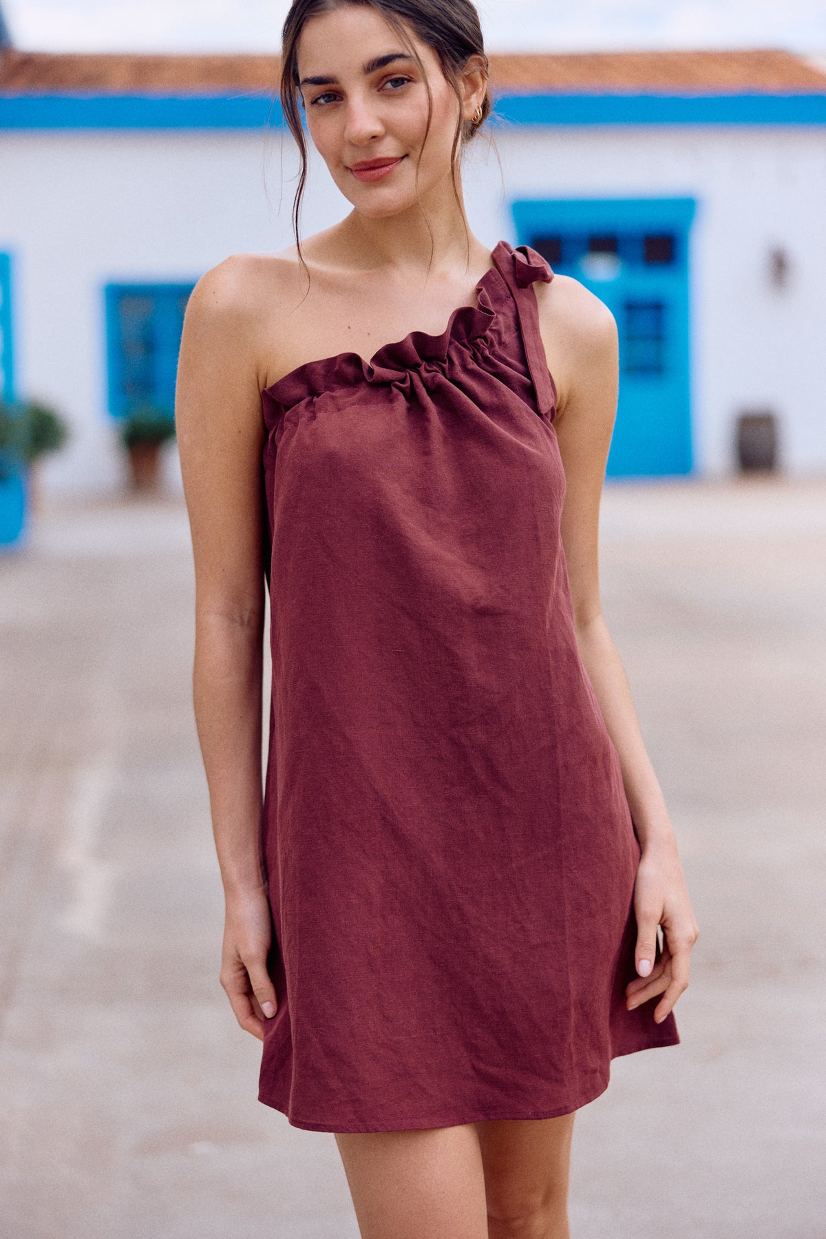 VESTIDO CLARA LINO BERENJENA