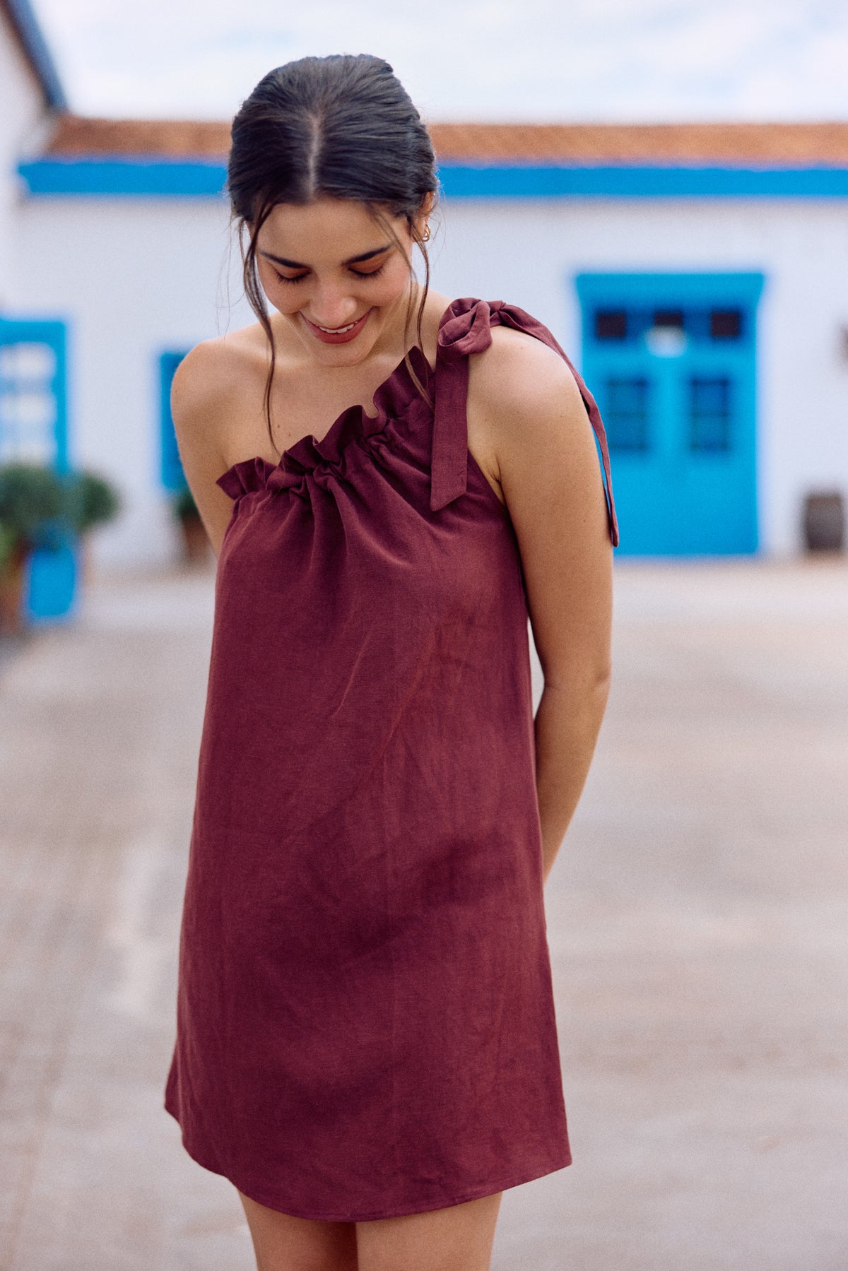 VESTIDO CLARA LINO BERENJENA