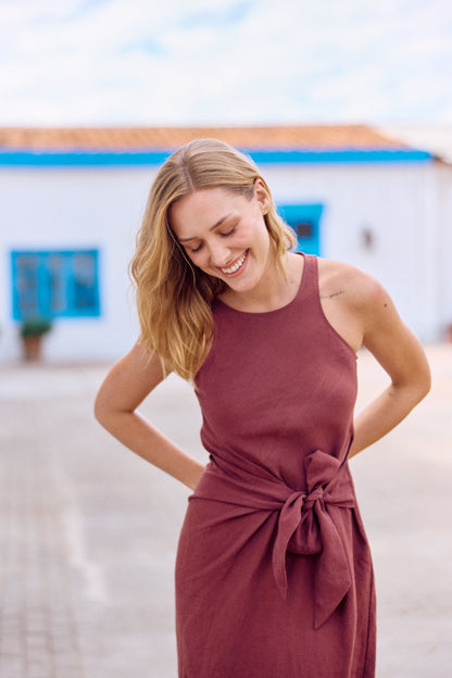 VESTIDO ANA LINO BERENJENA