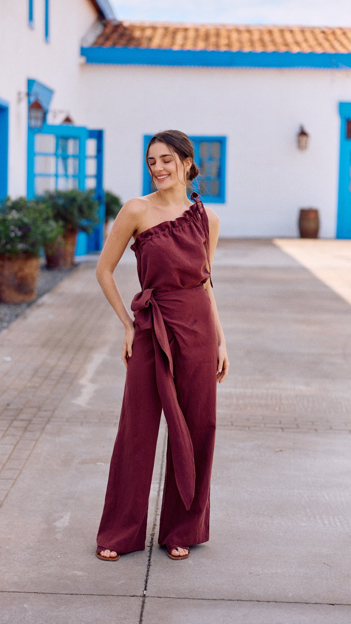 PANTALÓN SARA LINO BERENJENA