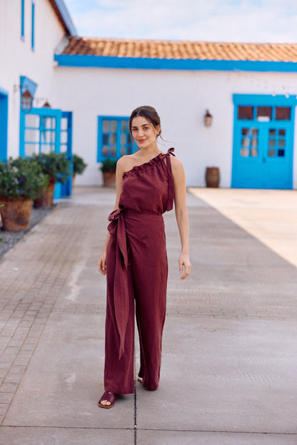PANTALÓN SARA LINO BERENJENA