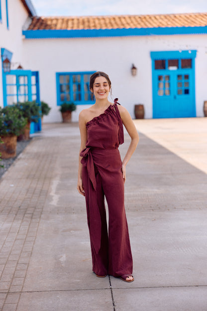 PANTALÓN SARA LINO BERENJENA
