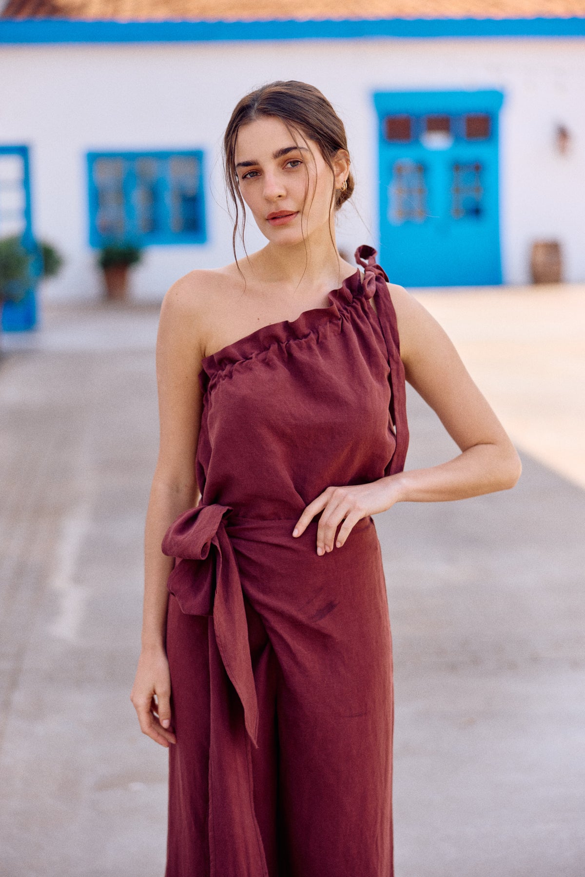 PANTALÓN SARA LINO BERENJENA