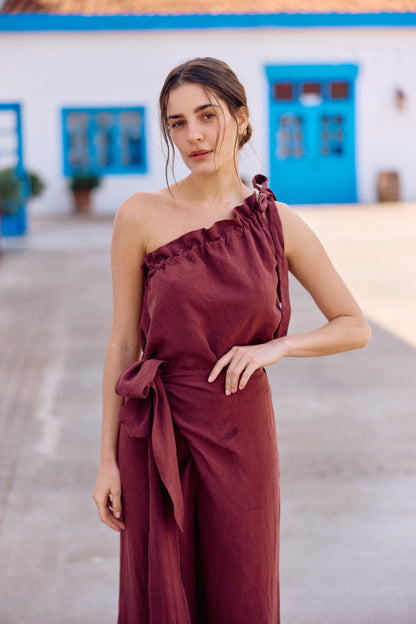 PANTALÓN SARA LINO BERENJENA