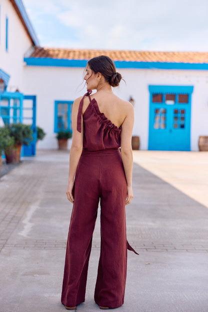 PANTALÓN SARA LINO BERENJENA