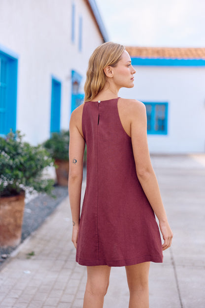 VESTIDO JULIETA LINO BERENJENA