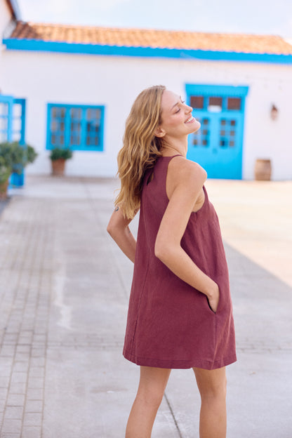 VESTIDO JULIETA LINO BERENJENA