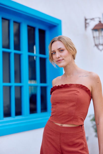 BLUSA FLORENCIA LINO TERRACOTA