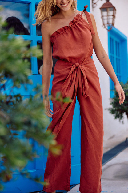 PANTALÓN SARA LINO TERRACOTA